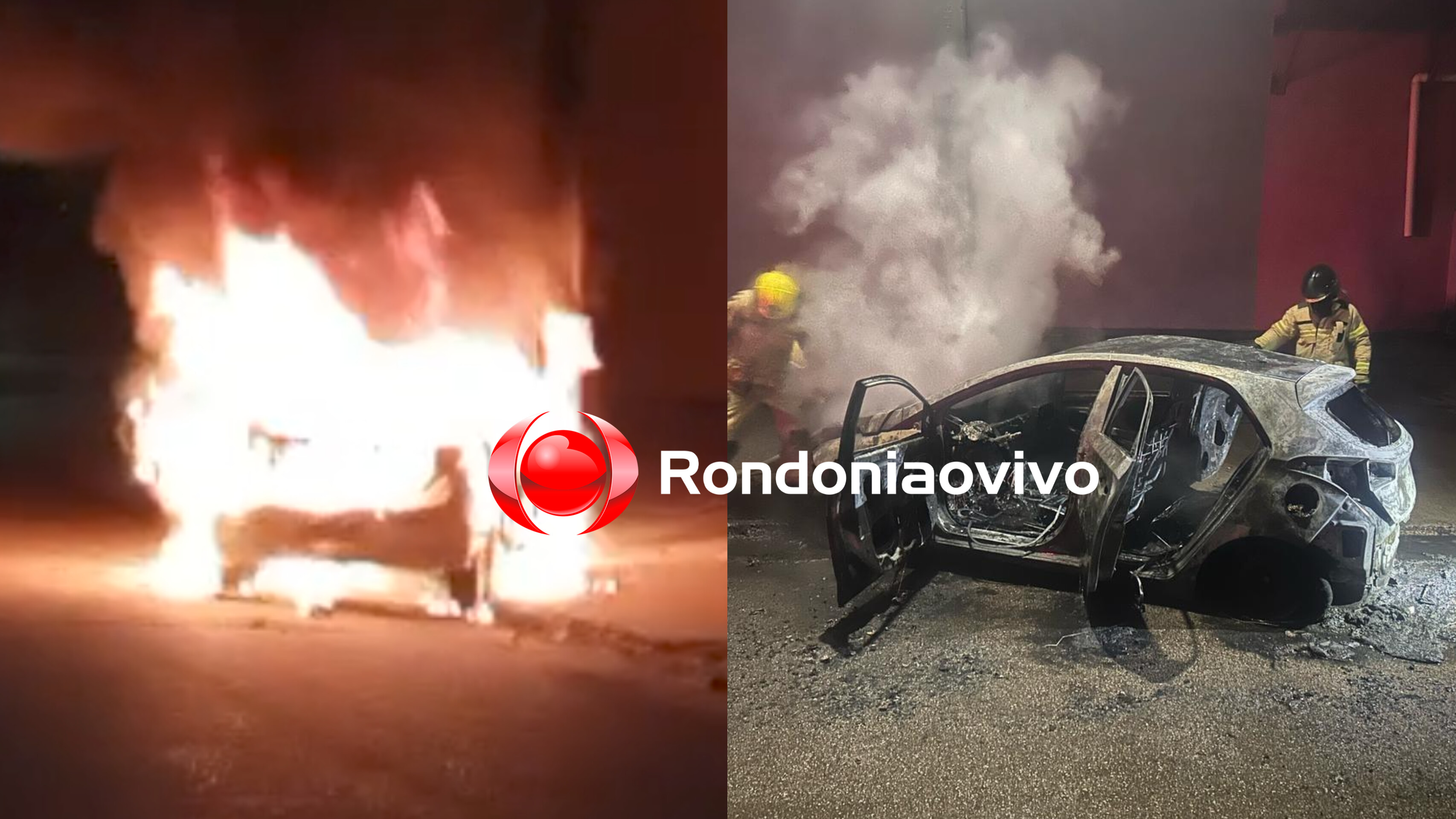 VÍDEO: Carro é destruído por incêndio após bater em poste e motorista acaba presa