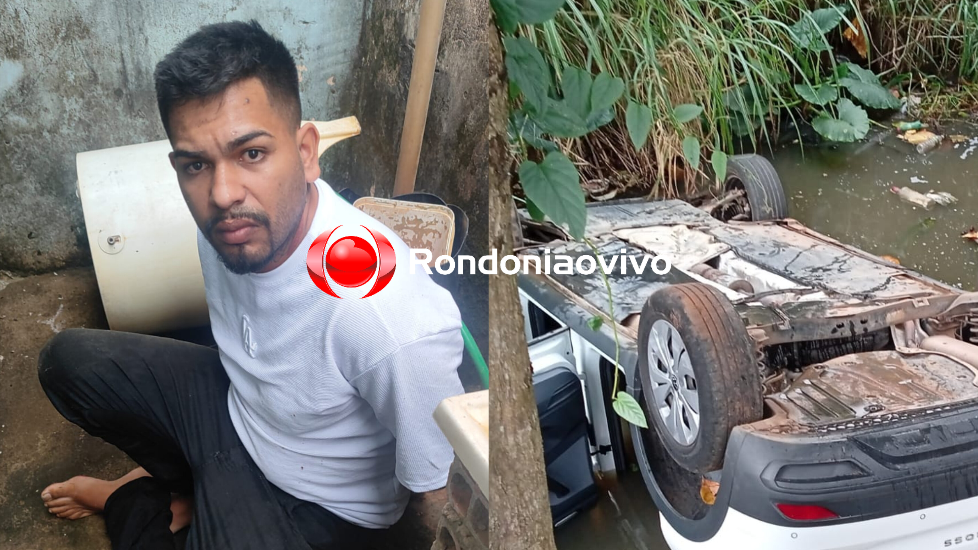 VÍDEO: Criminoso cai em córrego com carro roubado durante perseguição 