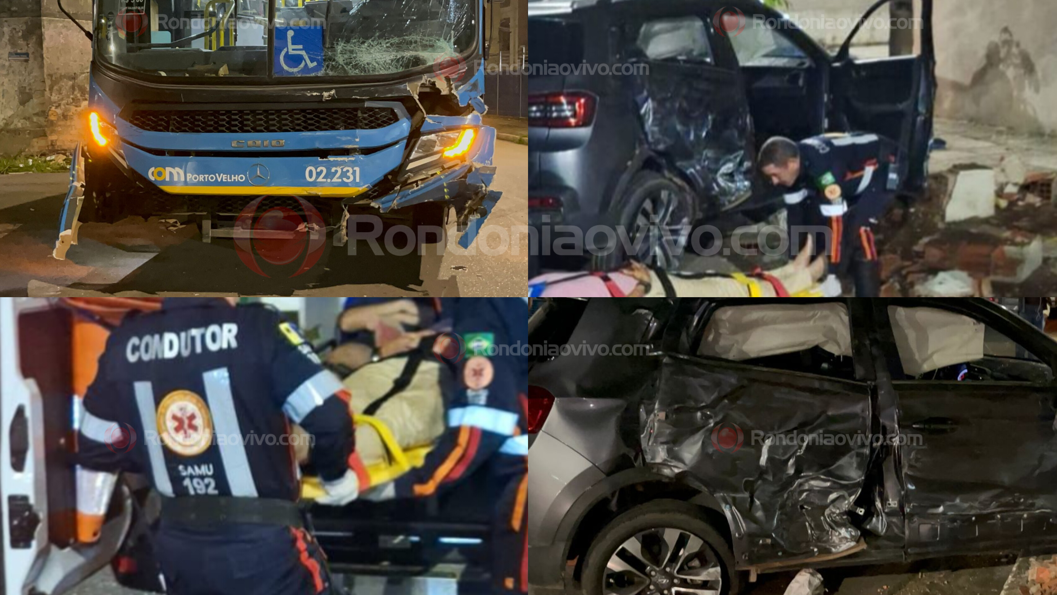 NO CENTRO: Duas pessoas ficam feridas após forte batida entre ônibus e carro