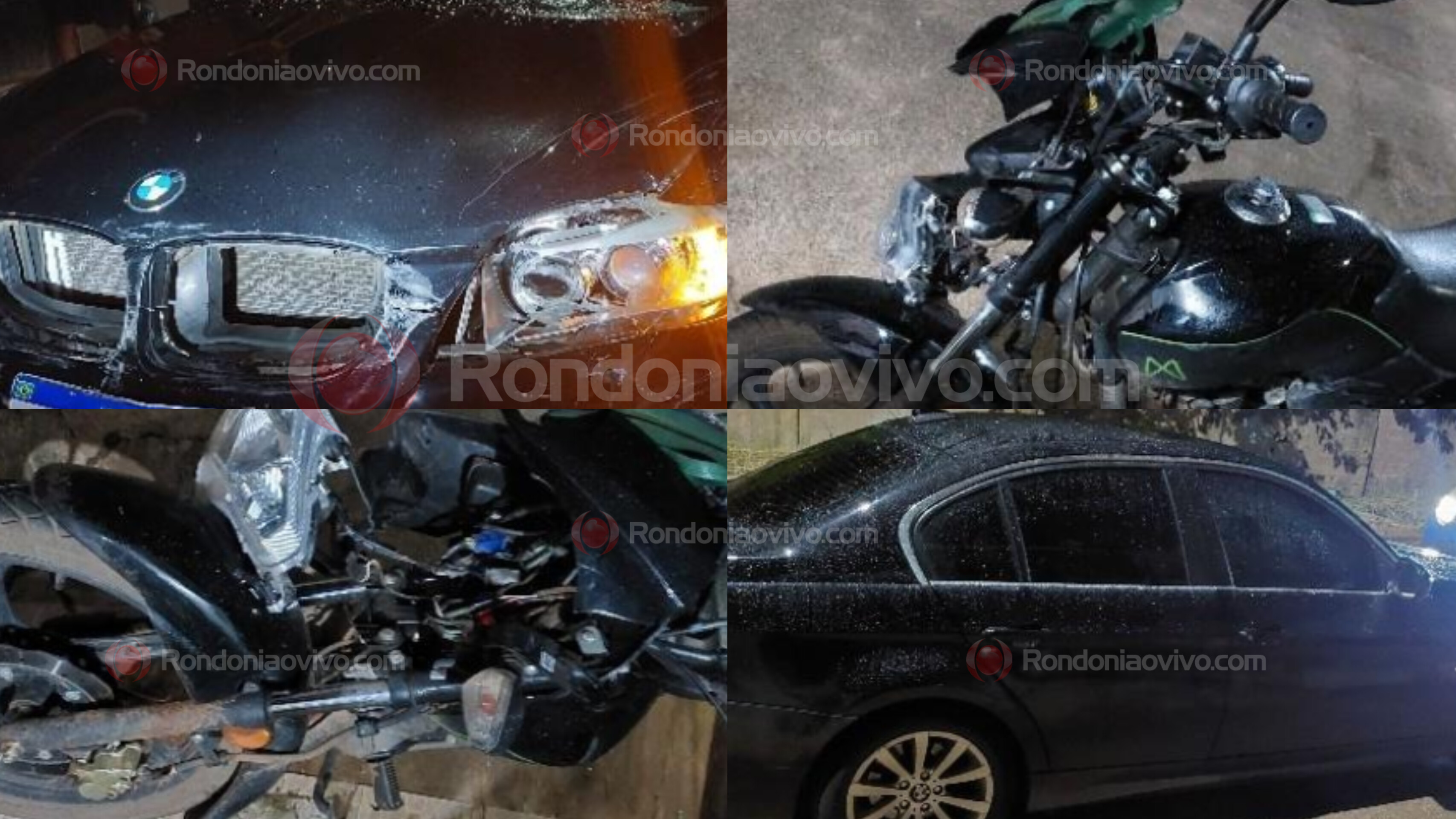 FRATURA EXPOSTA: Motociclista bate fortemente de frente com BMW parada