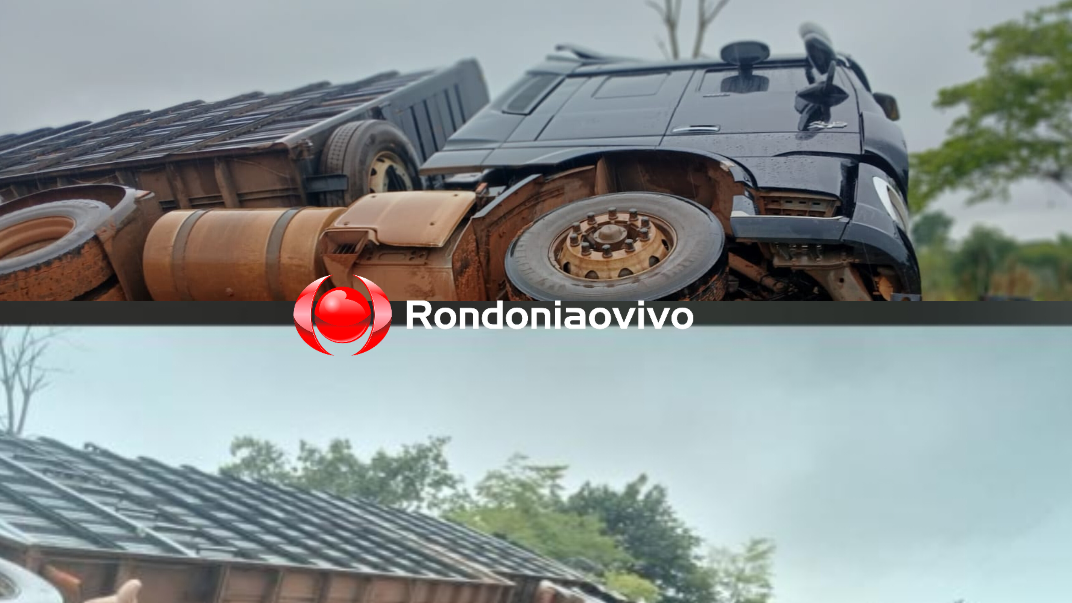 ACIDENTE: Carreta tomba após motorista perder controle da direção durante chuva