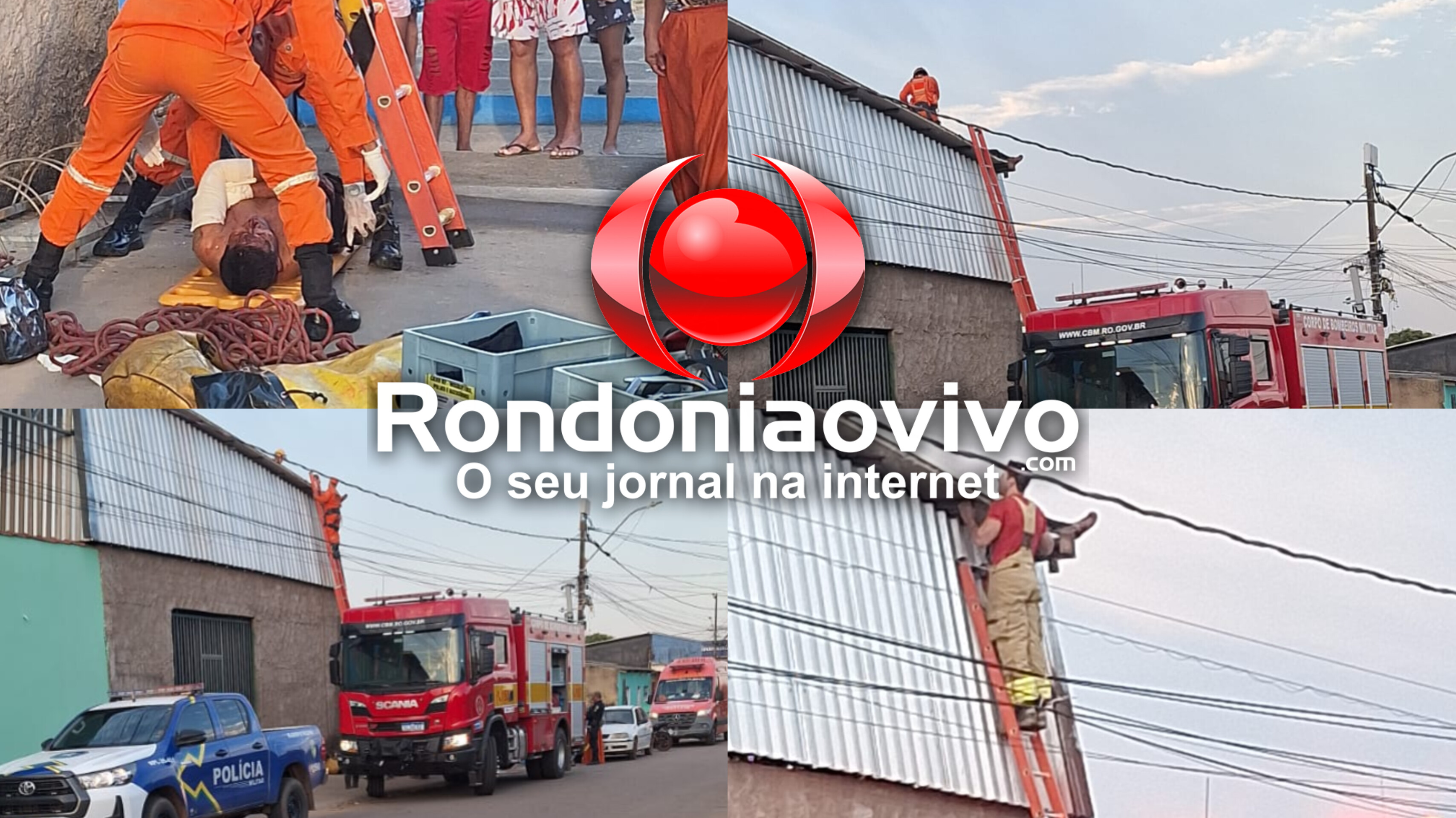 VÍDEO: Homem foge de ataque a tiros, sobe em galpão e é resgatado pelos Bombeiros 