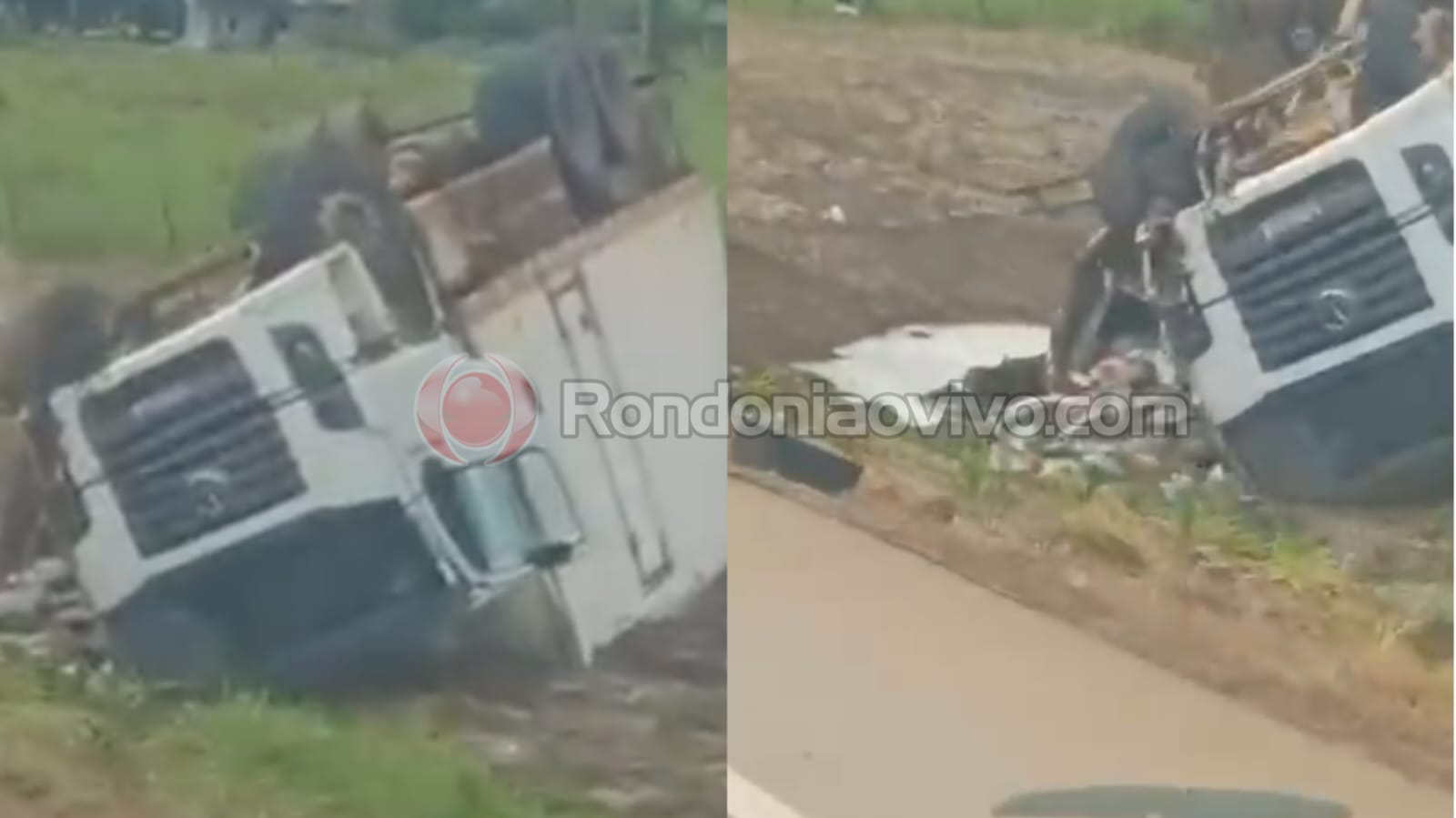 VÍDEO: Caminhão carregado de peixe capota durante acidente na BR-364 