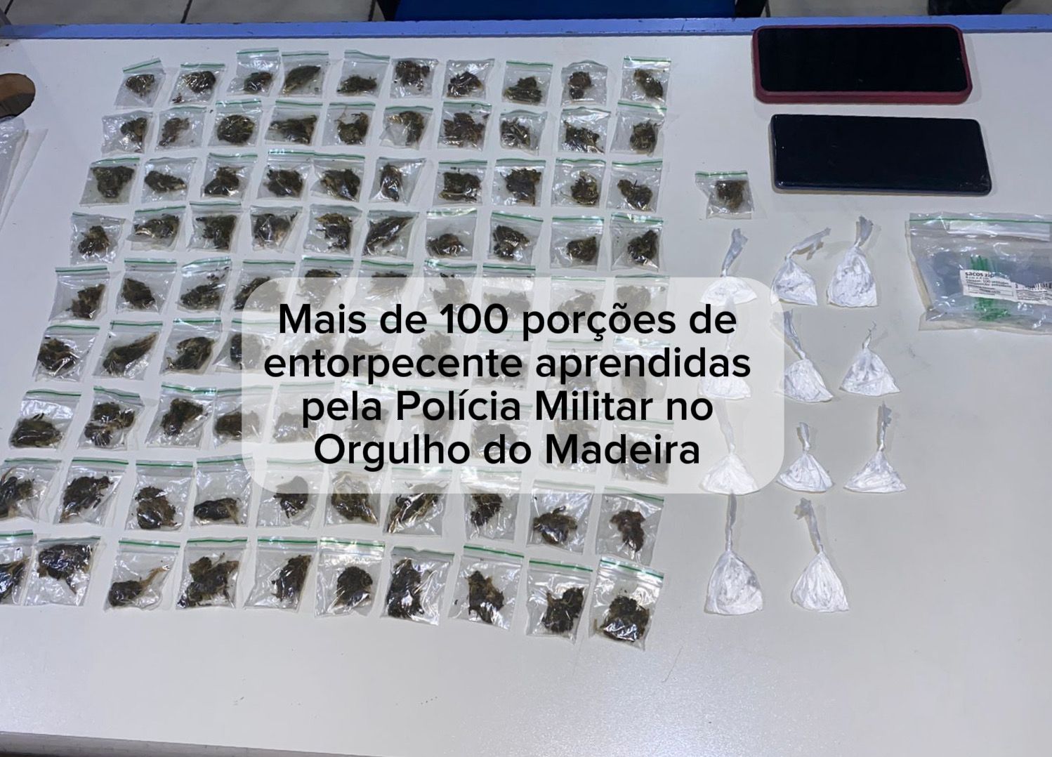ORGULHO DO MADEIRA: Equipe do 5° Batalhão da PM apreende mais de 100 porções de drogas com dupla