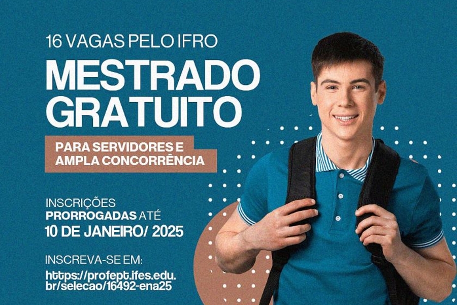 PROCESSO SELETIVO: Prorrogadas até 10 de janeiro as inscrições para o Mestrado ProfEPT