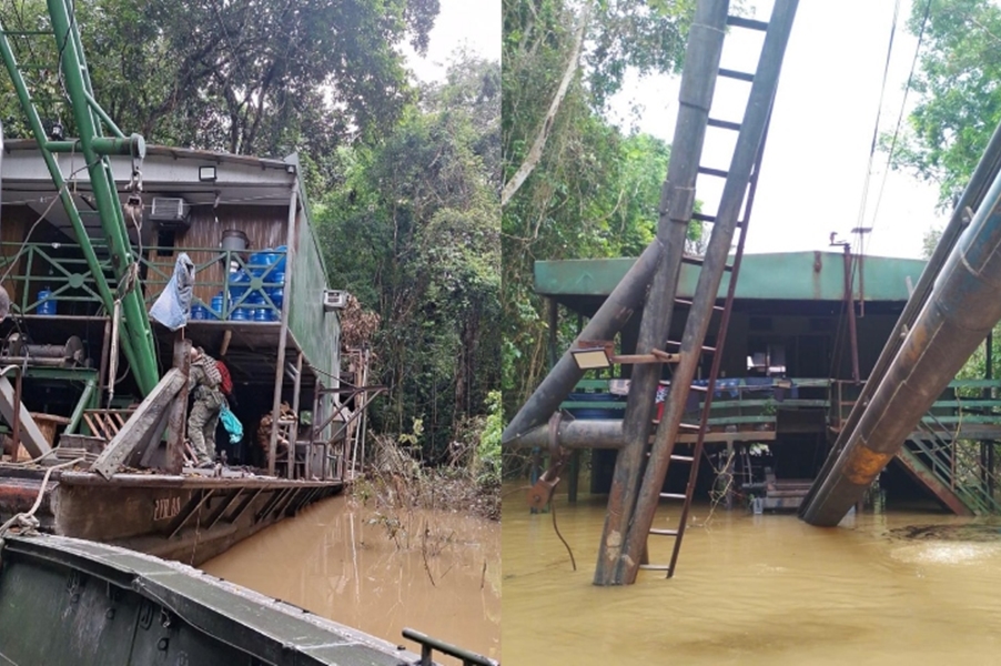 VÍDEO: Forças Armadas destroem 16 balsas de garimpo ilegal e apreendem mercúrio