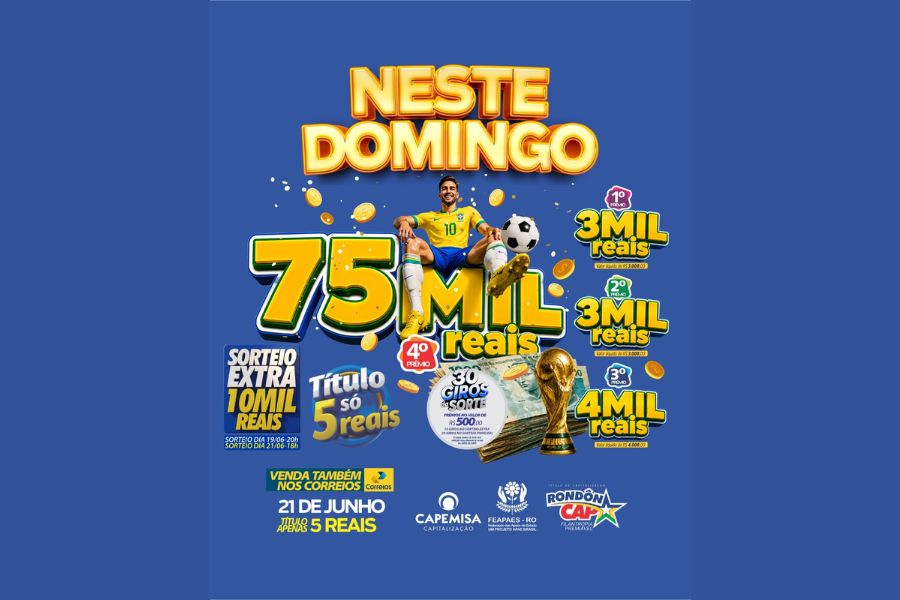 RONDONCAP DA COPA: Domingo tem 75 mil no 4º prêmio, 10 mil no sorteio extra de sexta feira