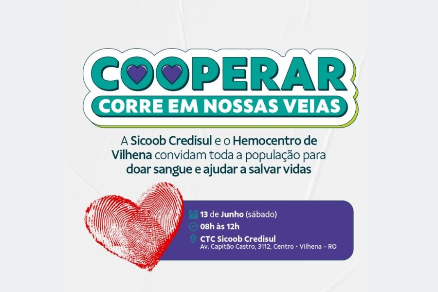 NESTE SÁBADO: Campanha 'Cooperar Corre em Nossas Veias' mobiliza doadores em Vilhena