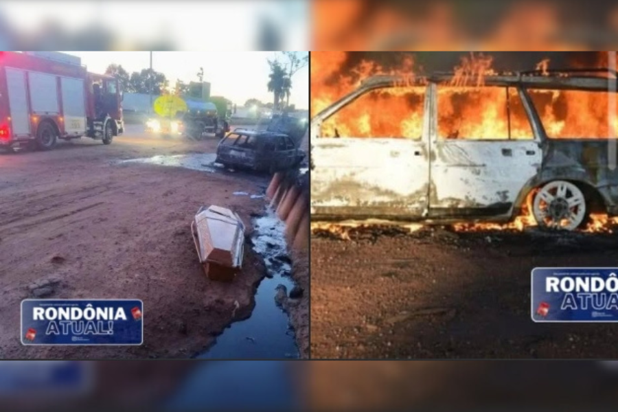 DESTRUIÇÃO: Carro de funerária pega fogo na BR durante transporte de corpo