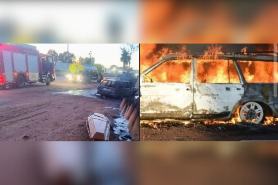 DESTRUIÇÃO: Carro de funerária pega fogo na BR durante transporte de corpo