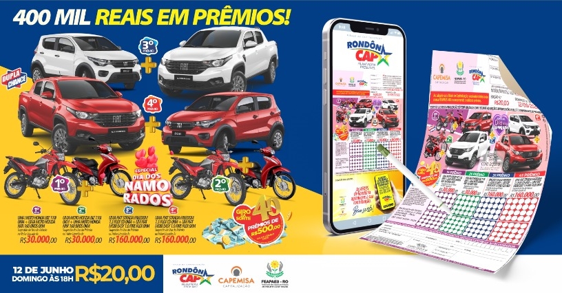 EM DOBRO: Rondoncap especial de dia dos Namorados, 2 veículos em cada prêmio