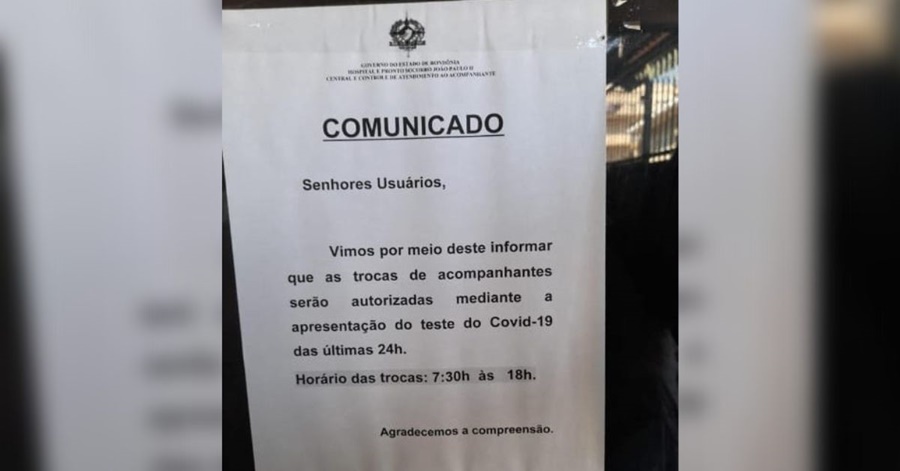 ABSURDO: João Paulo II pede teste de Covid para acompanhantes de pacientes