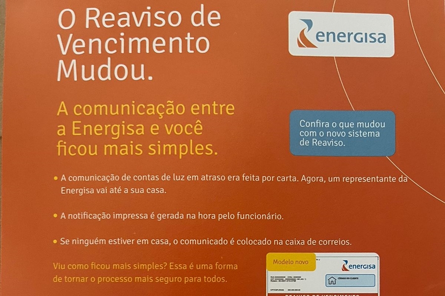 ENERGISA: Comunicado de vencimento de fatura agora é entregue impresso na residência 