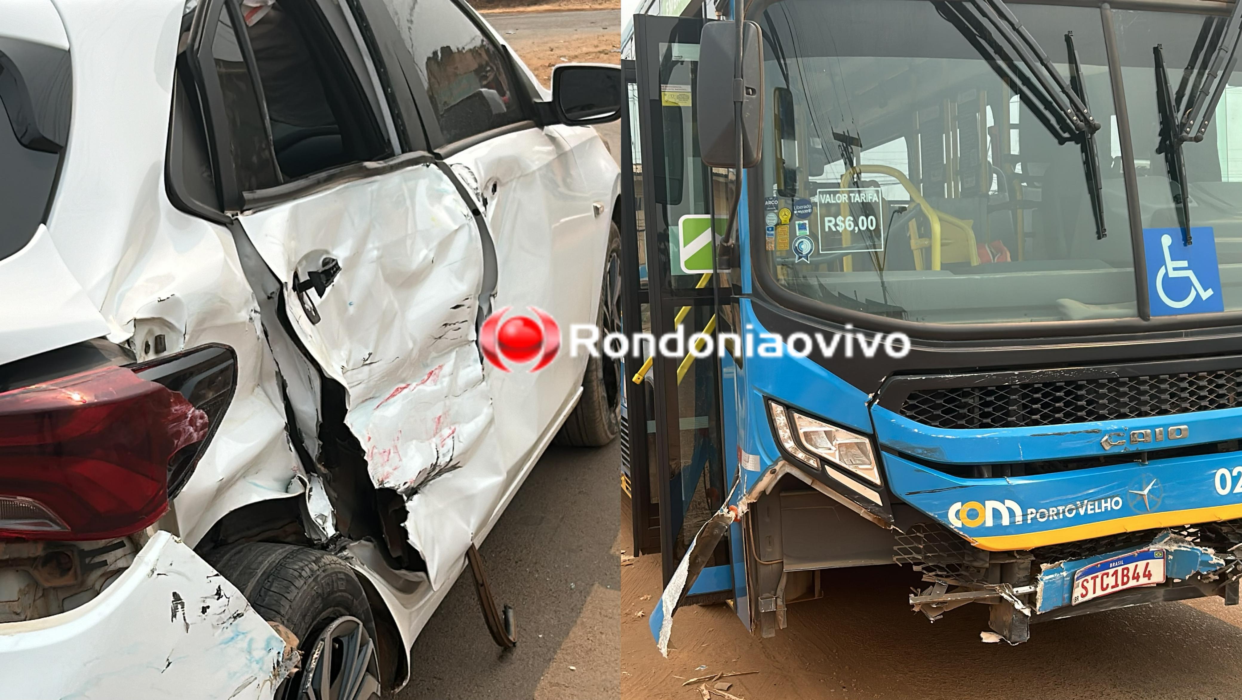VÍDEO: Colisão entre ônibus e carro de aplicativo deixa passageiro ferido