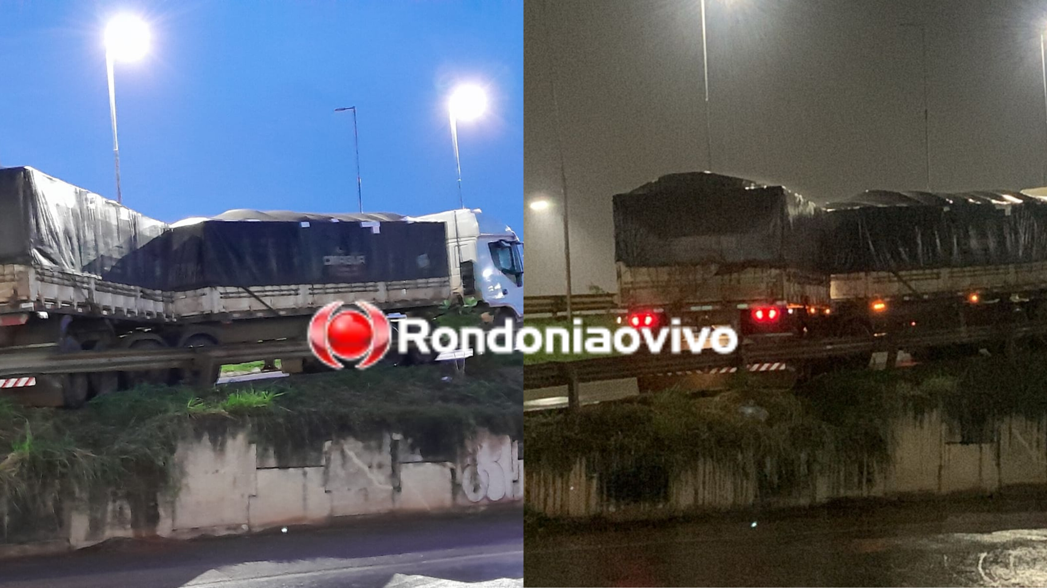 NA LADEIRA: Carreta não consegue subir e deixa viaduto interditado na BR-364