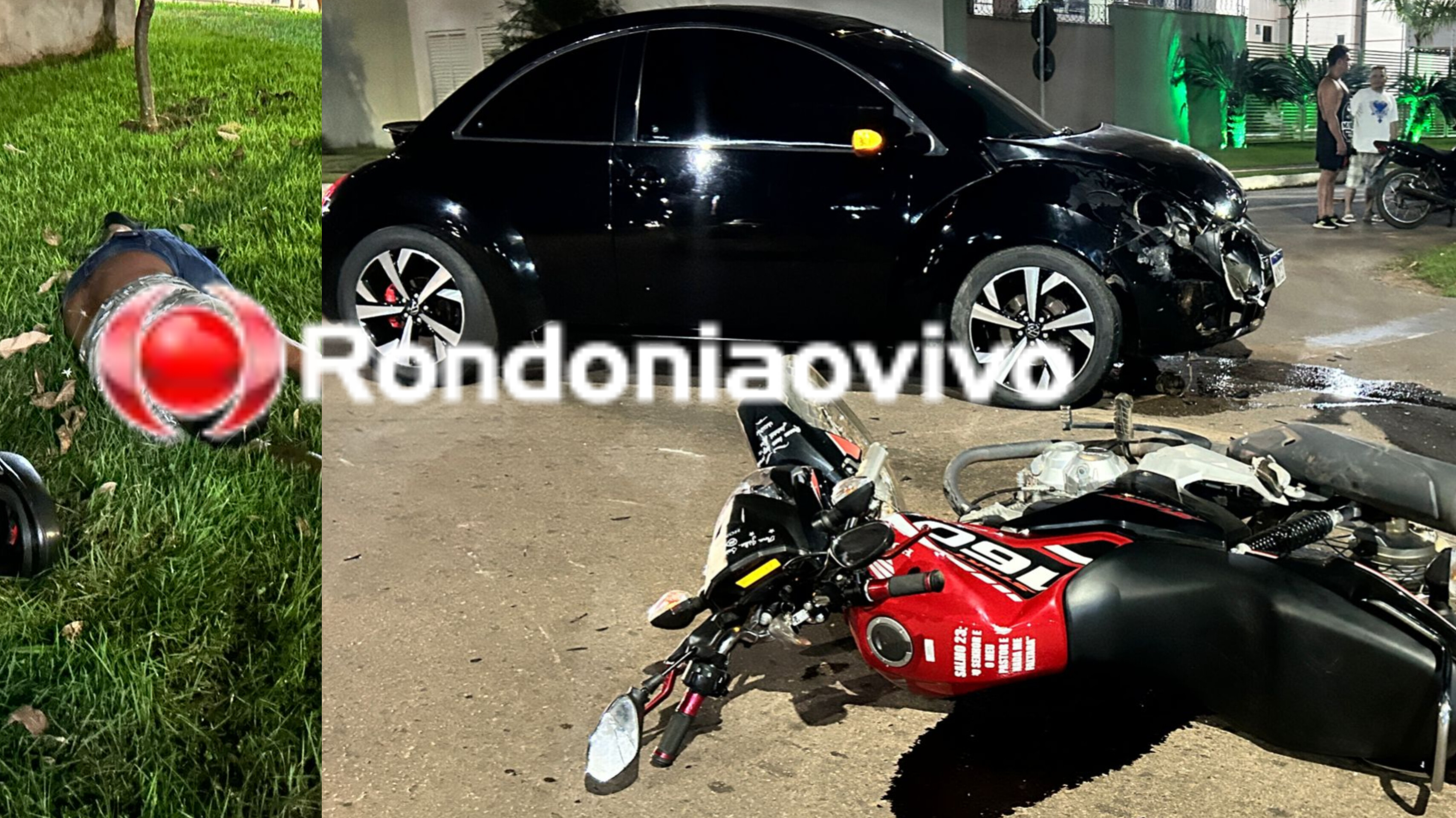 INVADIU: Motociclista cruza preferencial e é atropelado por New Beetle
