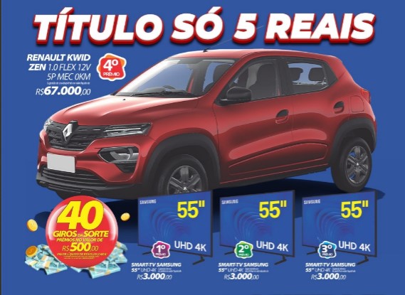 RONDÔNCAP: Carro zero, 3 super TVs, 40 Giros e o Título só 5 reais