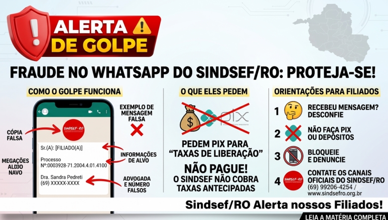 NO WHATSAPP: Criminosos usam nome do Sindsef/RO para enganar filiados com falsos alvarás
