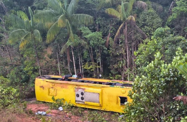 DESPENCOU: Ônibus com mais de 30 pessoas cai em ribanceira após acidente na BR-319