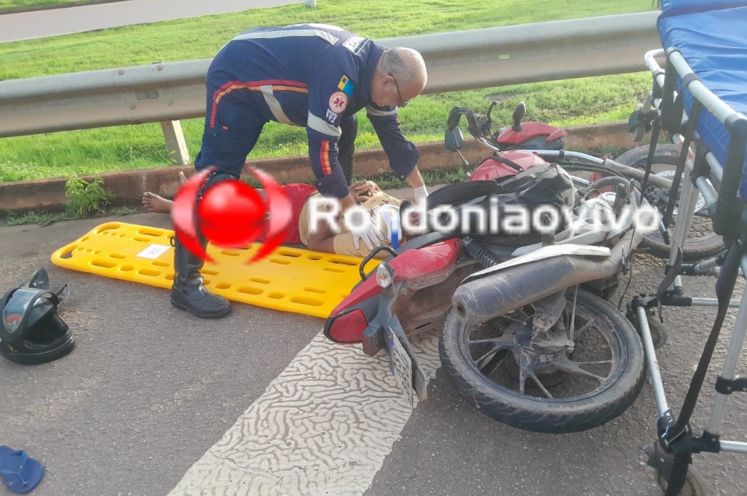 URGENTE: Motociclista sofre grave acidente ao subir viadutos na contramão