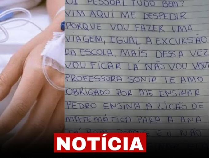 TRISTE E COMOVENTE: Menino de 11 anos deixa carta de despedida aos amigos da escola