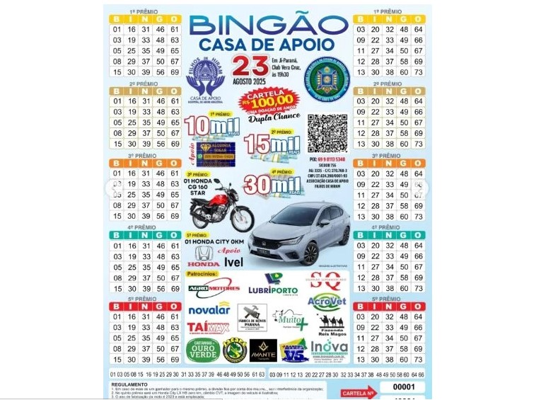 BINGO BENEFICENTE: Casa de Apoio Filhos de Hiram promove ação solidária