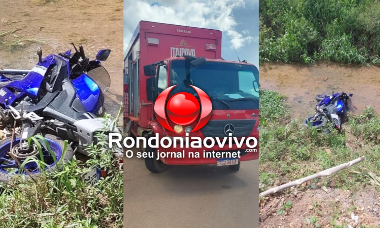 GERALDO PATAXÓ: Motociclista vai parar em vala após acidente com caminhão de cervejaria