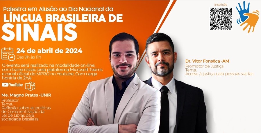NESTA QUARTA (24): MPRO realiza palestra online em homenagem ao Dia da Libras