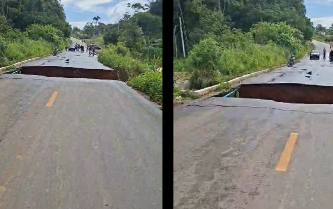 VAROU TUDO: Igarapé Bate-Estaca transborda e abre cratera na Estrada de Santo Antônio