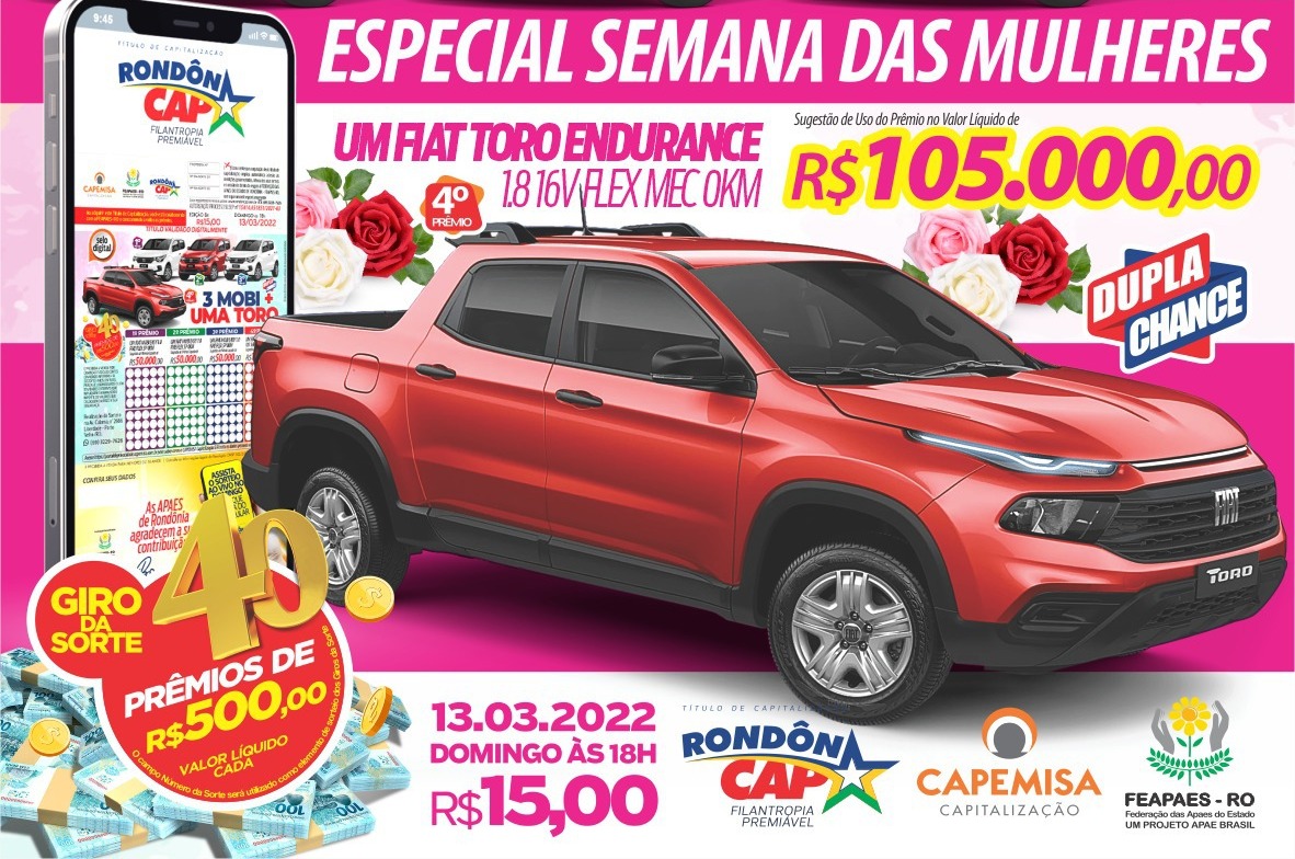 ESPECIAL: Rondoncap vai sortear três Mobi e uma Fiat Toro nesta semana