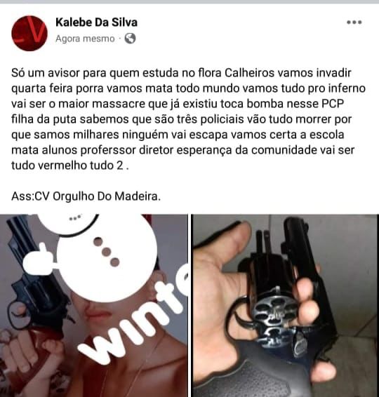 NAS REDES SOCIAIS: Facção ameaça invadir escola e causar maior massacre da história