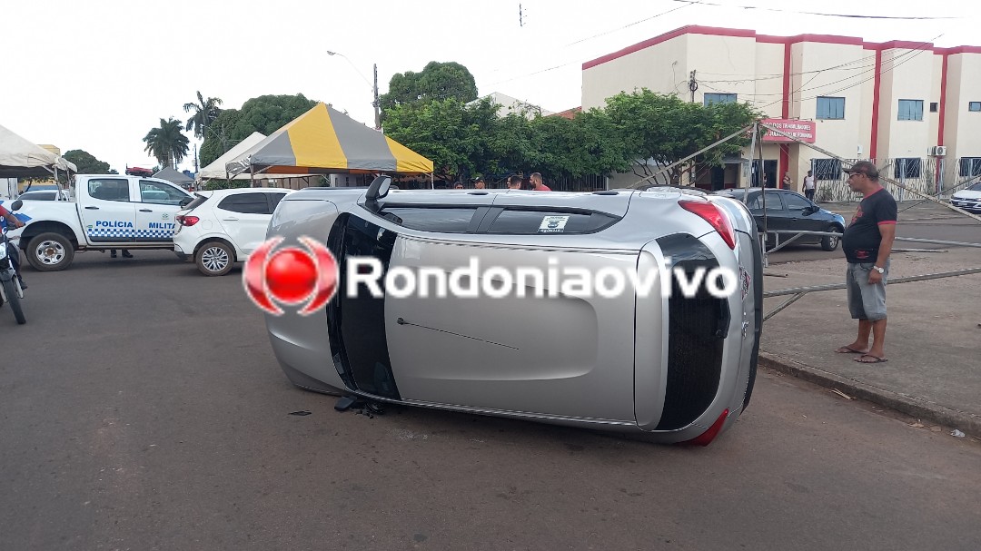 VÍDEO: Carro de motorista de app capota após colisão em cruzamento