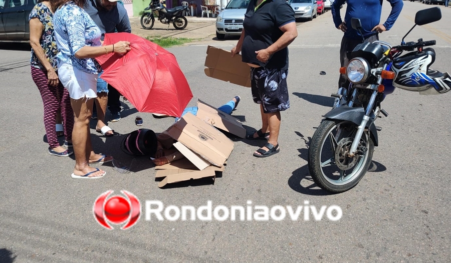 VÍDEO: Mulher de moto sofre grave fratura após avançar cruzamento