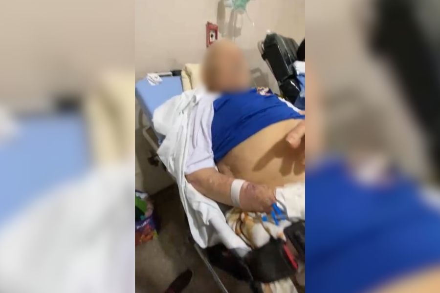 MAIS UMA VEZ: Idoso de 101 anos aguarda leito em maca no corredor do João Paulo II