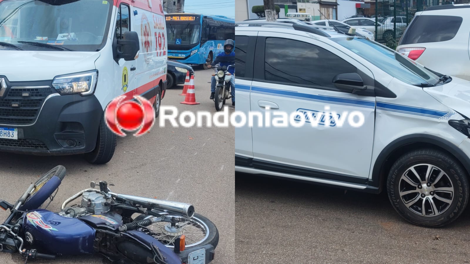 NO CENTRO: Motociclista avança cruzamento e bate violentamente em táxi