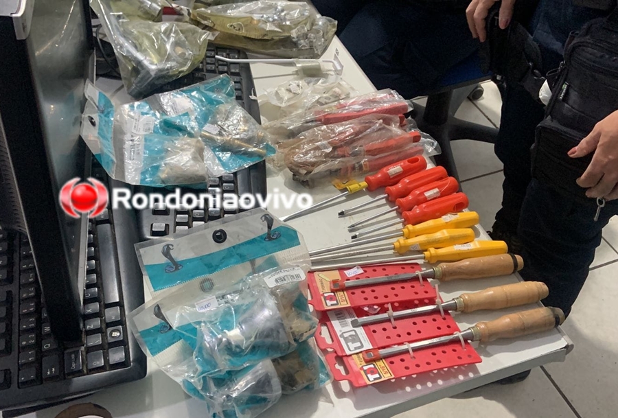 NO TELHADO: PM flagra ladrão fazendo arrastão em loja de materiais para construção