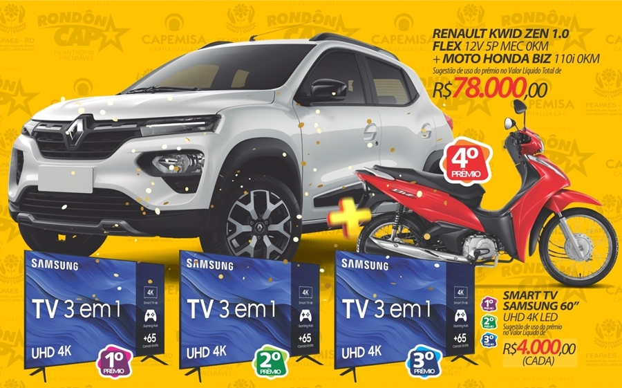 RONDÔNCAP: Carro e moto de uma só vez, três TVS de 60, 40 giros e o título só 10 reais