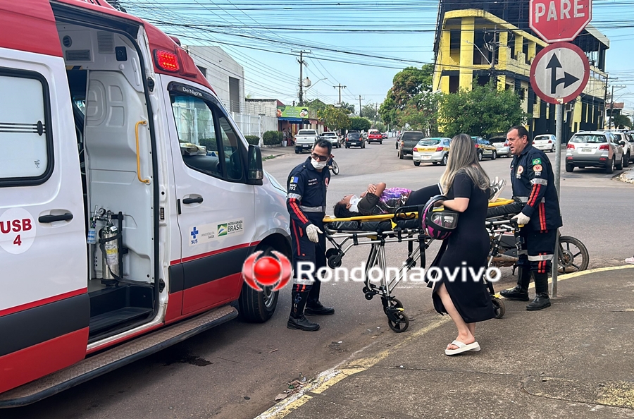 NA CALAMA: Mulher em moto sofre vários ferimentos após condutor de Uno cruzar preferencial