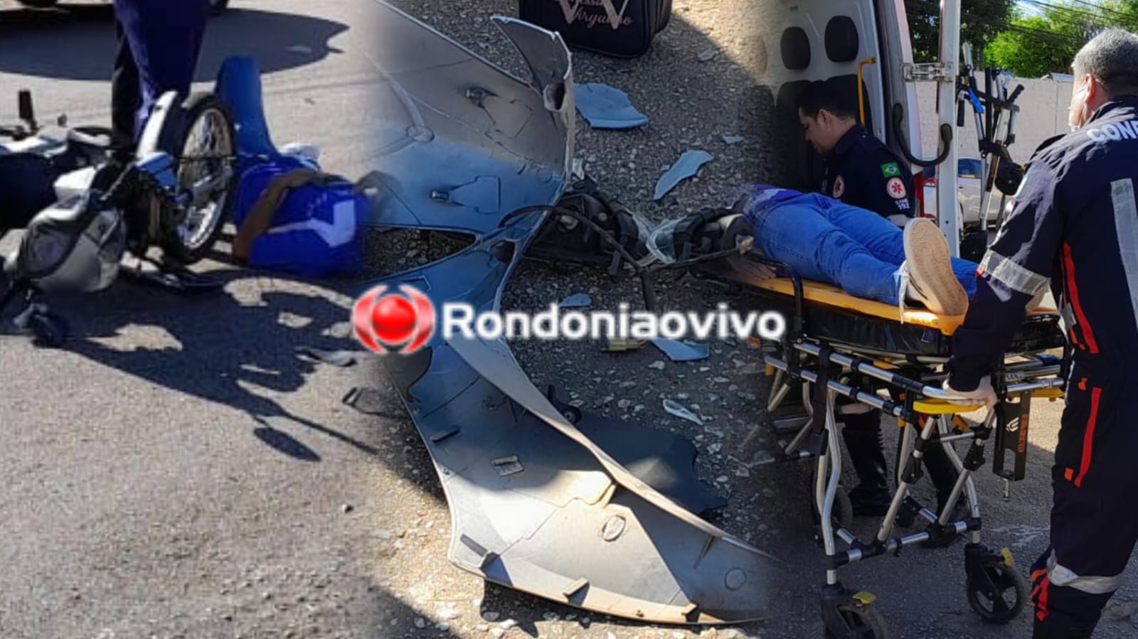 CARRO AVANÇOU: Motociclista de 26 anos sofre vários ferimentos após acidente no Centro 