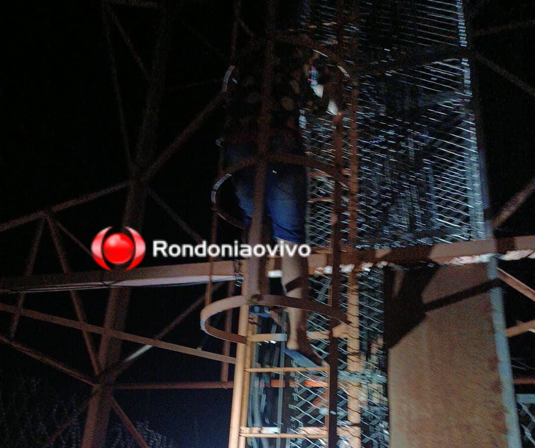 VÍDEO: Ladrão sobe em torre de 50 metros para furtar cabos e é preso pela PM na BR-364 