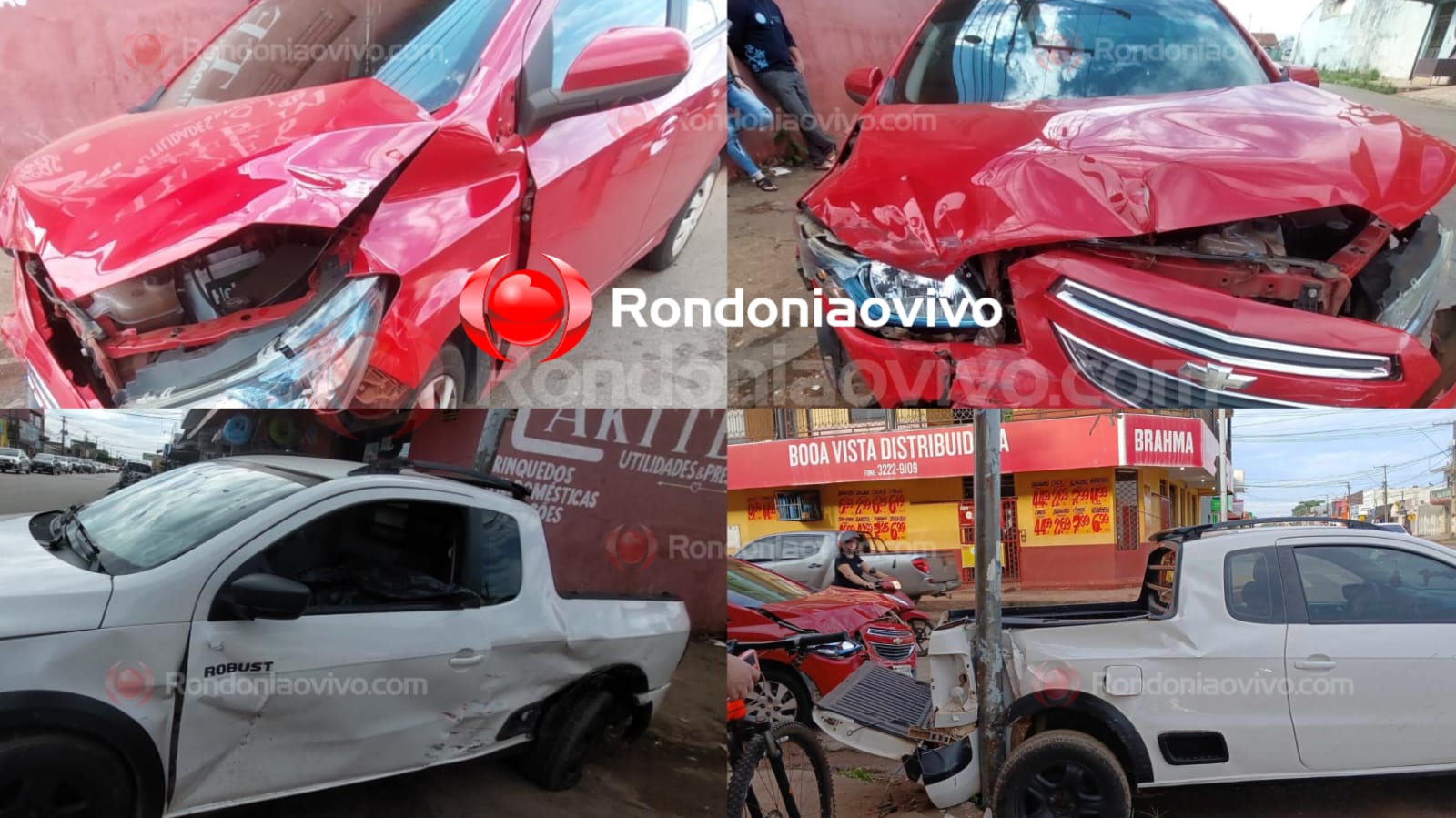 AVANÇOU: Motorista de Saveiro foge após provocar forte batida contra Prisma e semáforo 