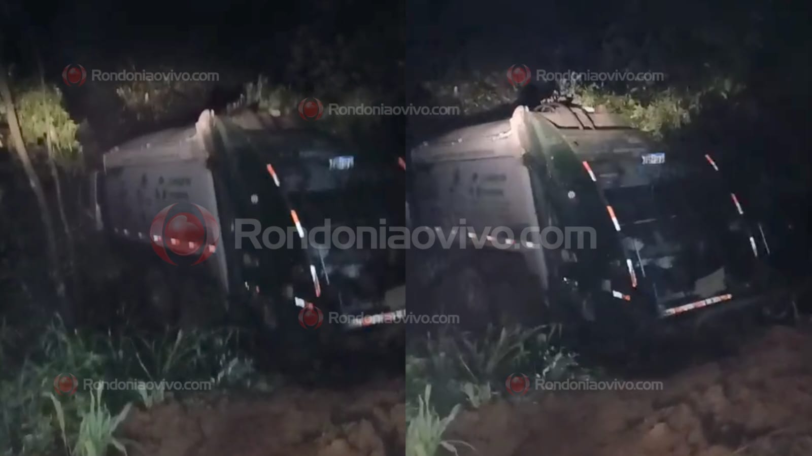 VÍDEO: Caminhão do lixo cai em ribanceira próximo a ponte na BR-319