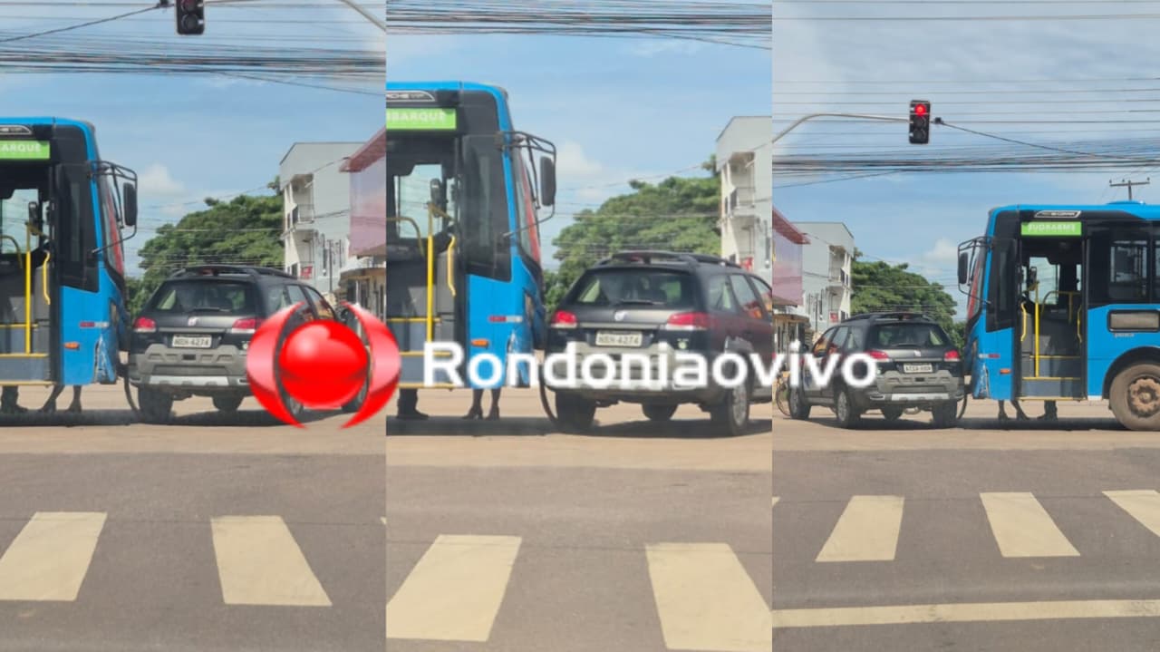 CALAMA: Ônibus colide contra carro em cruzamento com semáforo na capital