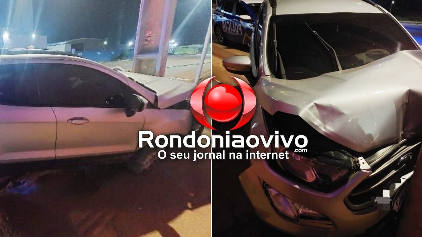 NA MAMORÉ: Motorista e três passageiros abandonam carro após batida em poste