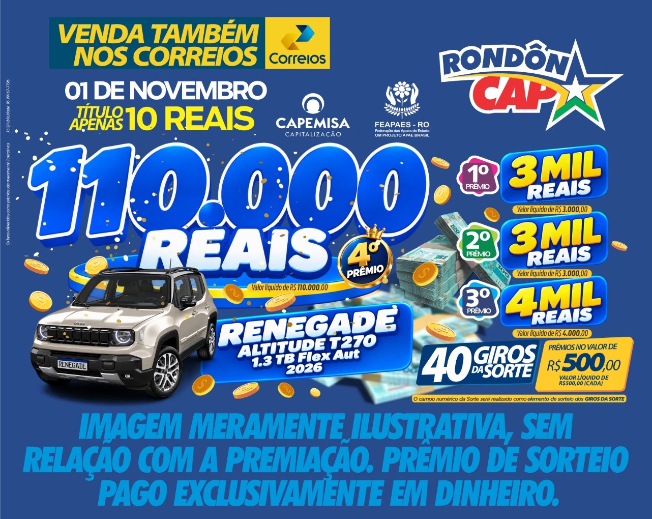 RONDONCAP RENEGADE: 110 mil reais no 4º prêmio título chance simples a R$10,00 