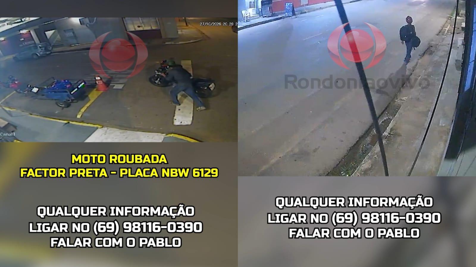 NOVAS IMAGENS: Vítima oferece recompensa por informações sobre furto de equipamentos e moto 