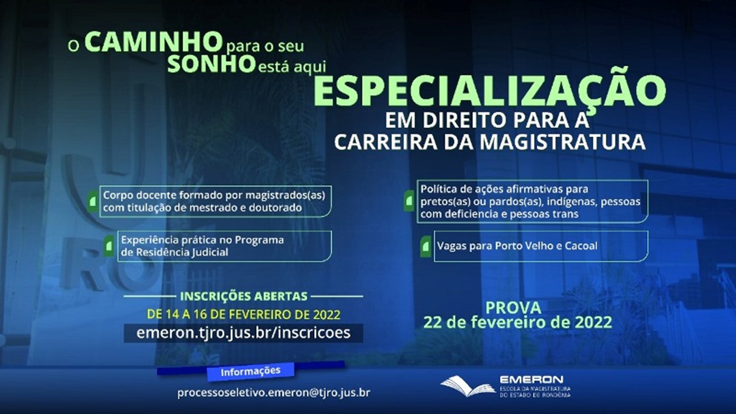 2022: Emeron faz seleção para pós em direito para a carreira da magistratura