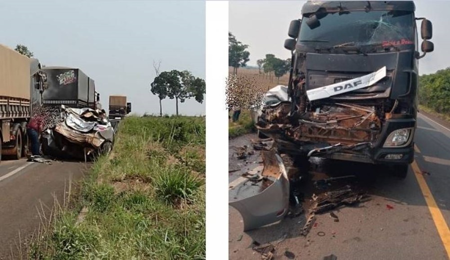 BR 364: Acidente entre carreta e ônibus deixa militar preso às ferragens