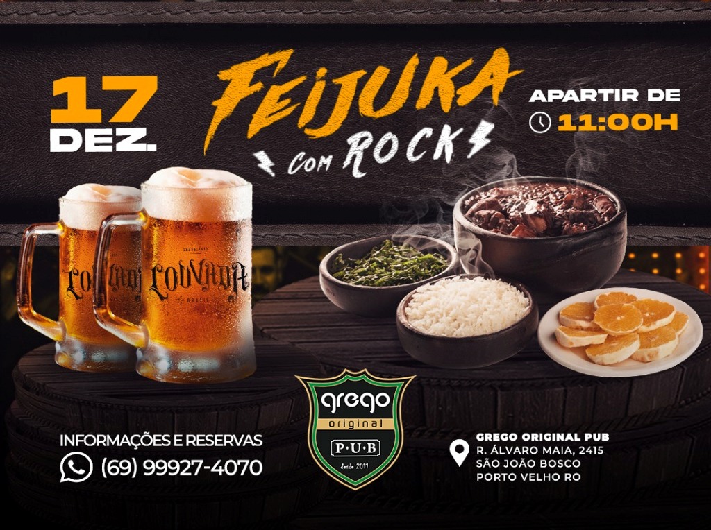 Grego Original: Feijoada com Rock acontece neste sábado, a partir das 11h