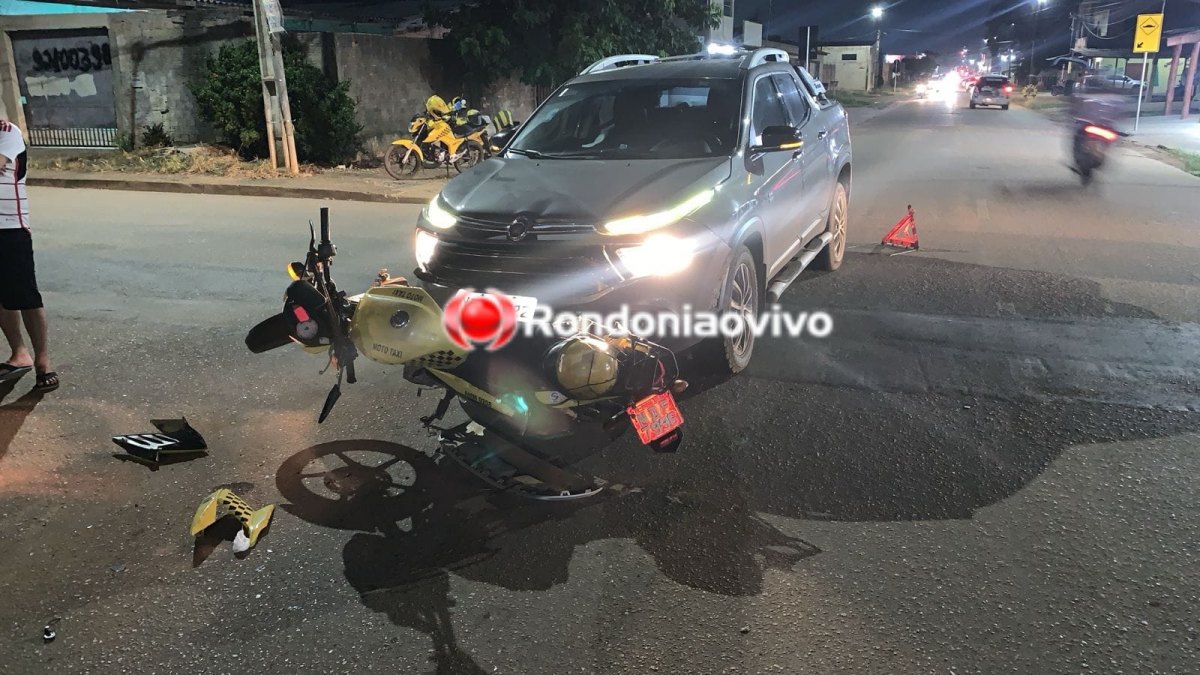 FRATURA EXPOSTA: Mototaxista é atropelado por caminhonete ao avançar preferencial 